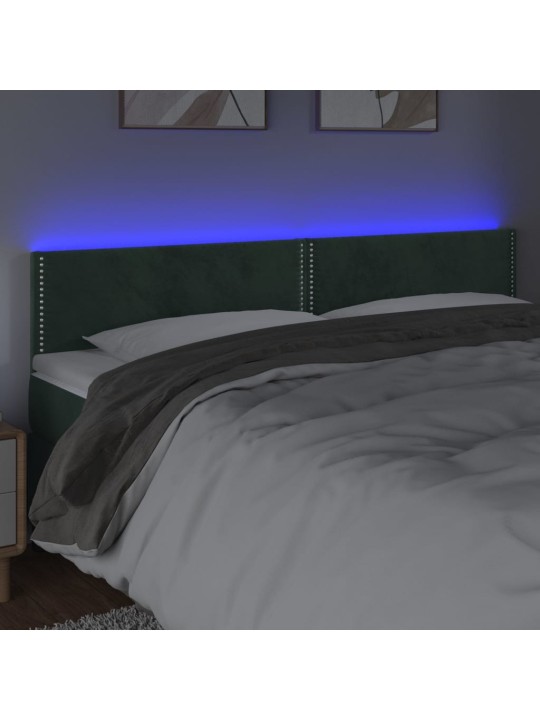 Čelo postele s LED tmavě zelené 200x5x78/88 cm samet