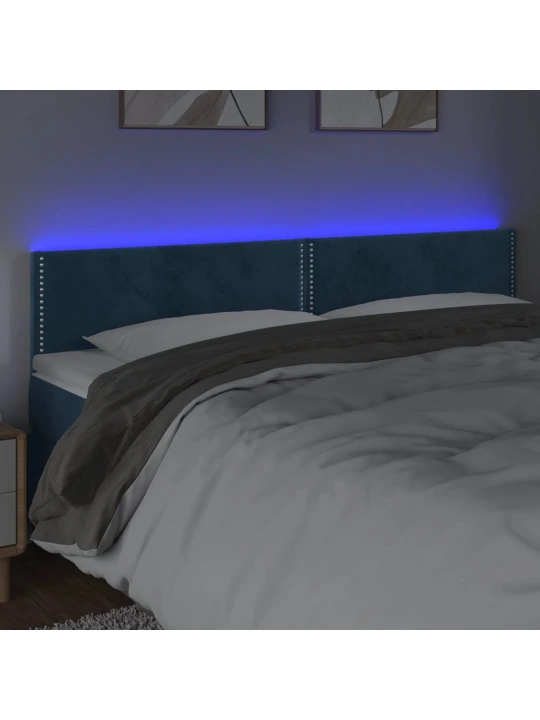 Čelo postele s LED tmavě modré 200x5x78/88 cm samet