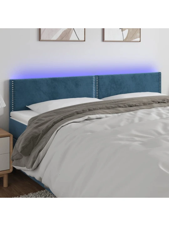 Čelo postele s LED tmavě modré 200x5x78/88 cm samet