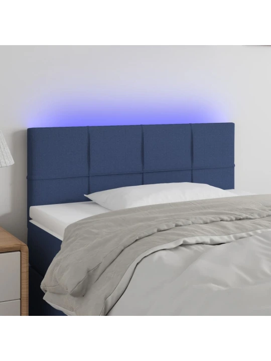 Čelo postele s LED modré 100x5x78/88 cm textil