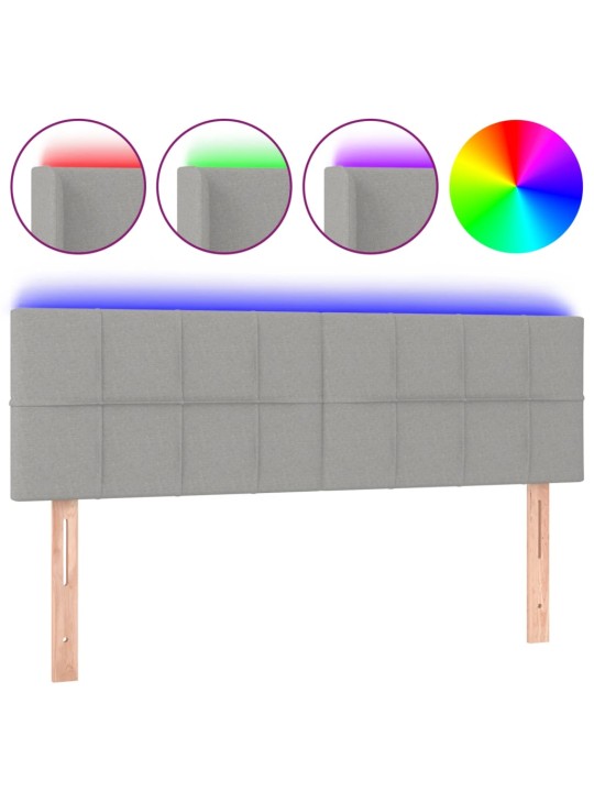 Čelo postele s LED světle šedé 144 x 5 x 78/88 cm textil