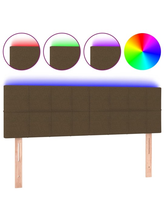 Čelo postele s LED tmavě hnědé 144x5x78/88 cm textil