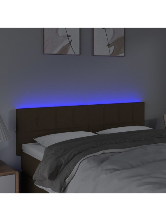 Čelo postele s LED tmavě hnědé 144x5x78/88 cm textil