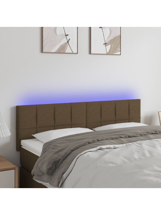 Čelo postele s LED tmavě hnědé 144x5x78/88 cm textil