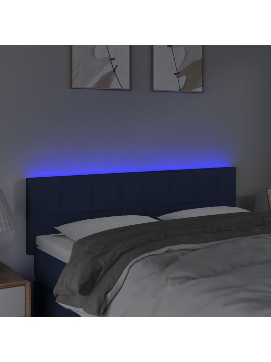 Čelo postele s LED modré 144x5x78/88 cm textil
