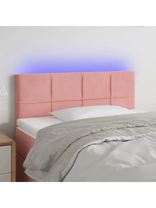 Čelo postele s LED růžové 80 x 5 x 78/88 cm samet