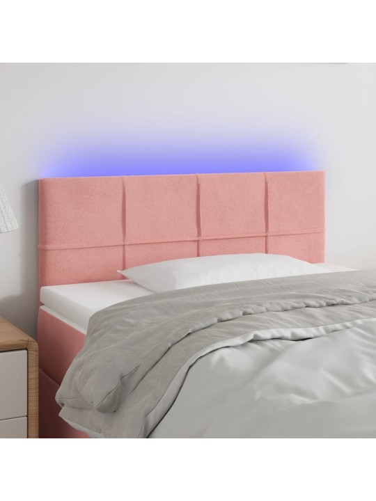 Čelo postele s led růžové 90x5x78/88 cm samet