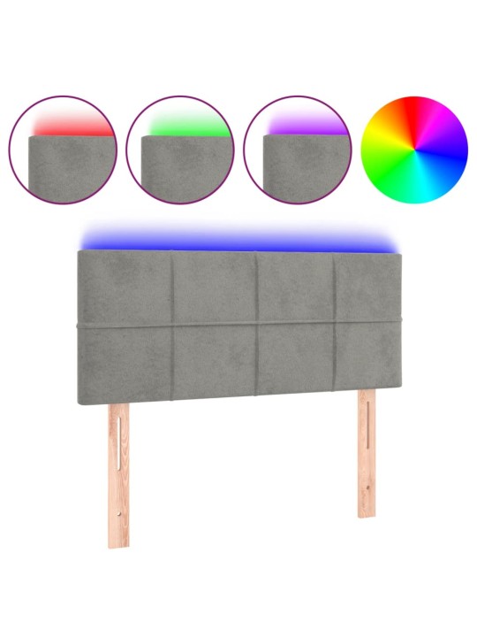 Čelo postele s LED světle šedé 100 x 5 x 78/88 cm samet