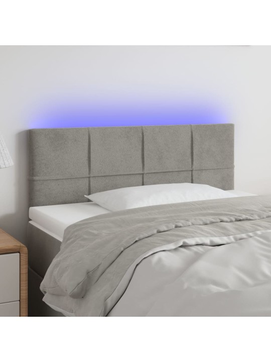 Čelo postele s LED světle šedé 100 x 5 x 78/88 cm samet