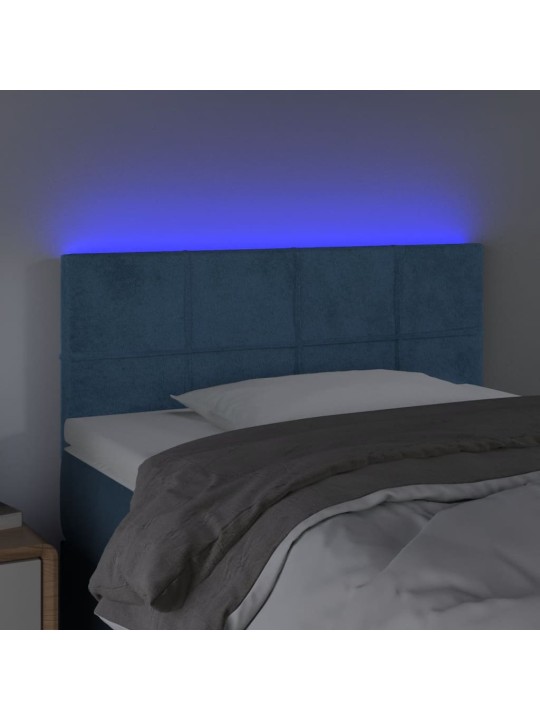 Čelo postele s LED tmavě modré 100x5x78/88 cm samet