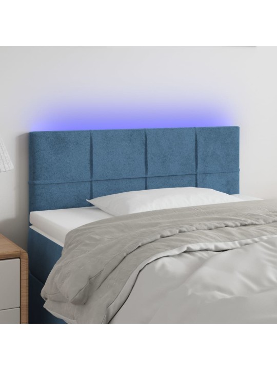 Čelo postele s LED tmavě modré 100x5x78/88 cm samet
