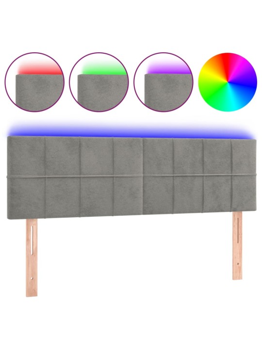 Čelo postele s LED světle šedé 144 x 5 x 78/88 cm samet