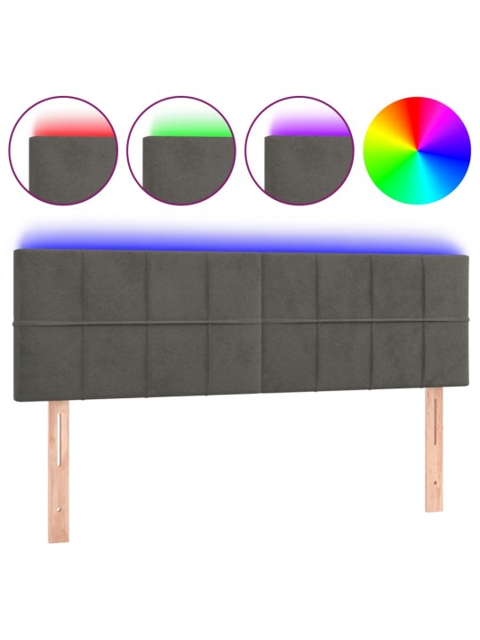 Čelo postele s LED tmavě šedé 144x5x78/88 cm samet