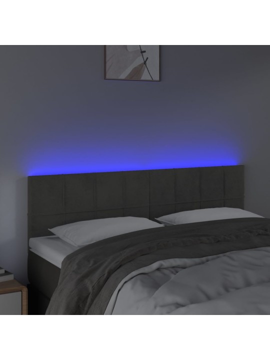 Čelo postele s LED tmavě šedé 144x5x78/88 cm samet