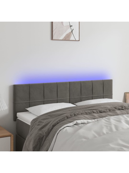 Čelo postele s LED tmavě šedé 144x5x78/88 cm samet