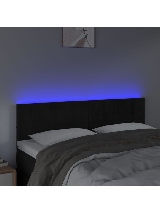 Čelo postele s LED černé 144x5x78/88 cm samet