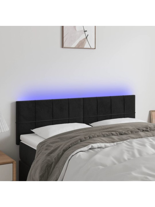Čelo postele s LED černé 144x5x78/88 cm samet