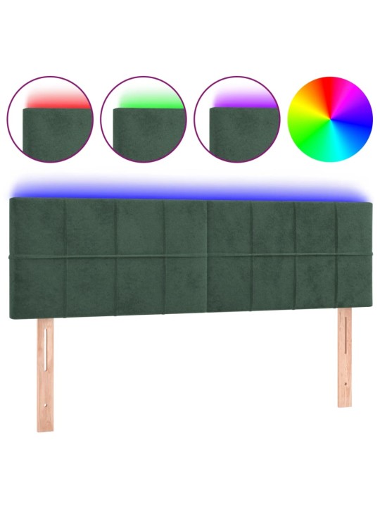 Čelo postele s LED tmavě zelené 144x5x78/88 cm samet