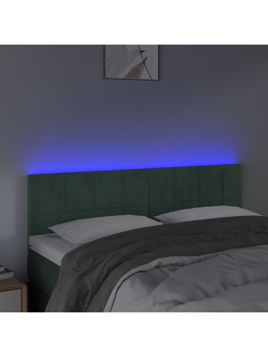 Čelo postele s LED tmavě zelené 144x5x78/88 cm samet
