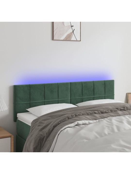 Čelo postele s LED tmavě zelené 144x5x78/88 cm samet