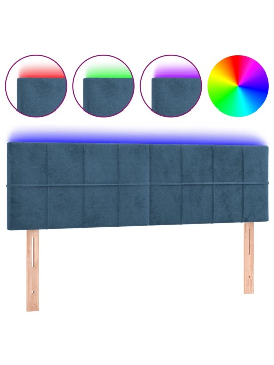 Čelo postele s LED tmavě modré 144x5x78/88 cm samet