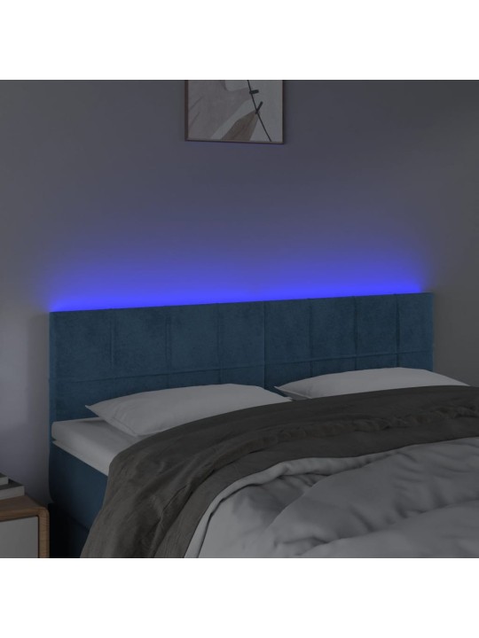 Čelo postele s LED tmavě modré 144x5x78/88 cm samet