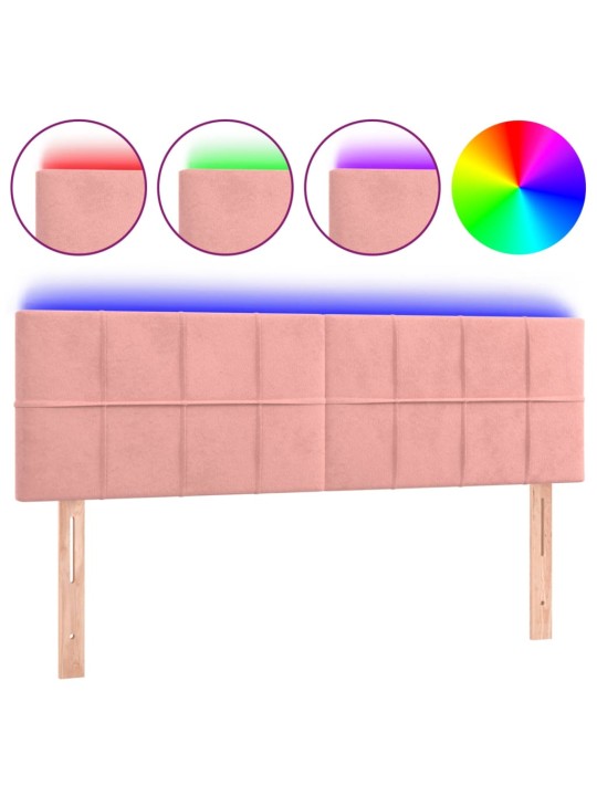 Čelo postele s LED růžové 144x5x78/88 cm samet
