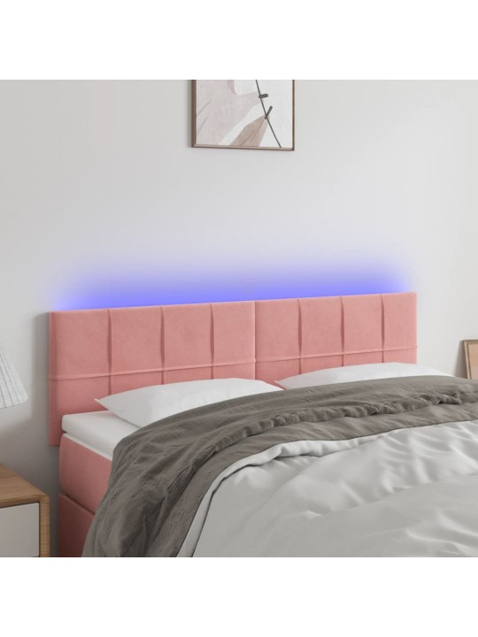 Čelo postele s LED růžové 144x5x78/88 cm samet
