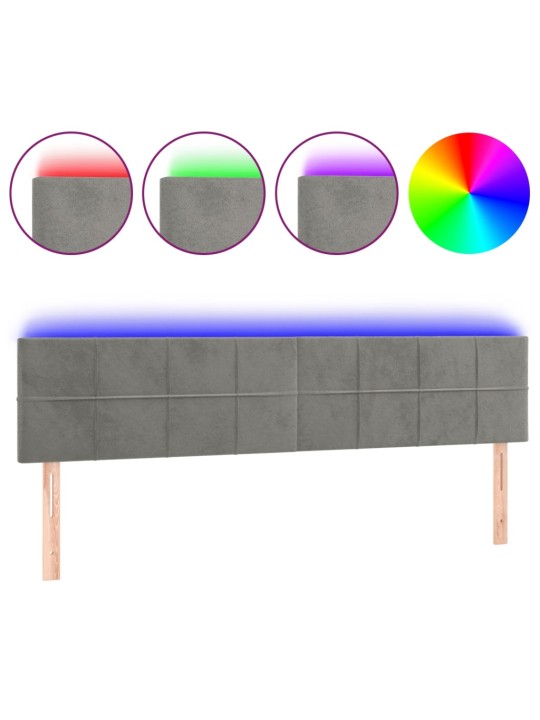 Čelo postele s LED světle šedé 160x5x78/88 cm samet