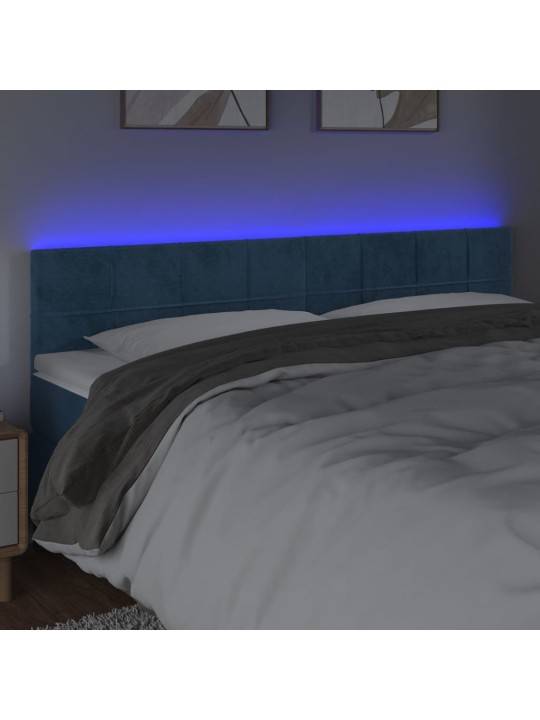 Čelo postele s LED tmavě modré 160x5x78/88 cm samet