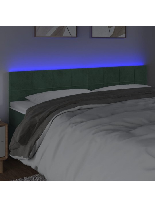 Čelo postele s LED tmavě zelené 180x5x78/88 cm samet