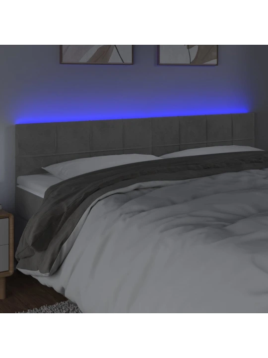 Čelo postele s LED světle šedé 200x5x78/88 cm samet