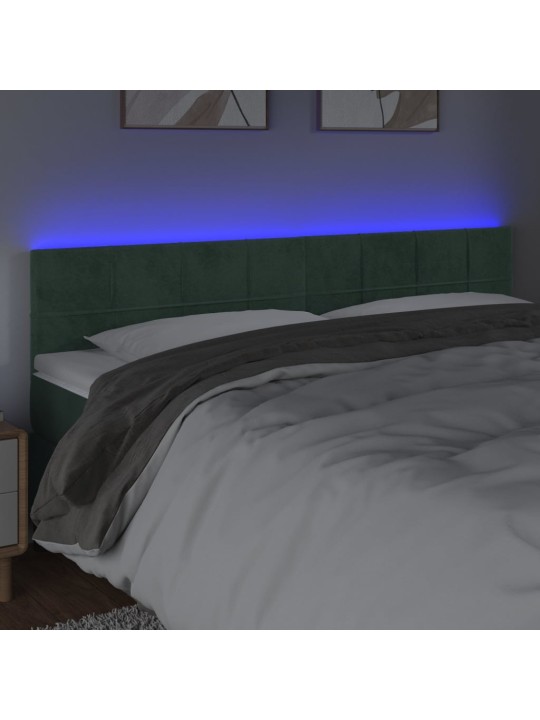 Čelo postele s LED tmavě zelené 200x5x78/88 cm samet