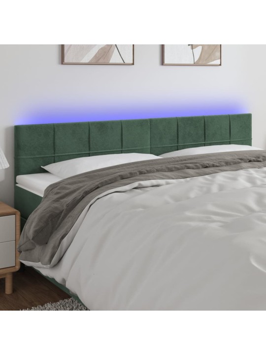 Čelo postele s LED tmavě zelené 200x5x78/88 cm samet