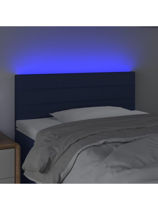Čelo postele s LED modré 100x5x78/88 cm textil
