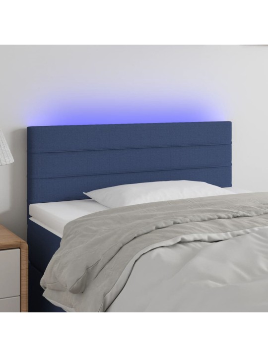 Čelo postele s LED modré 100x5x78/88 cm textil