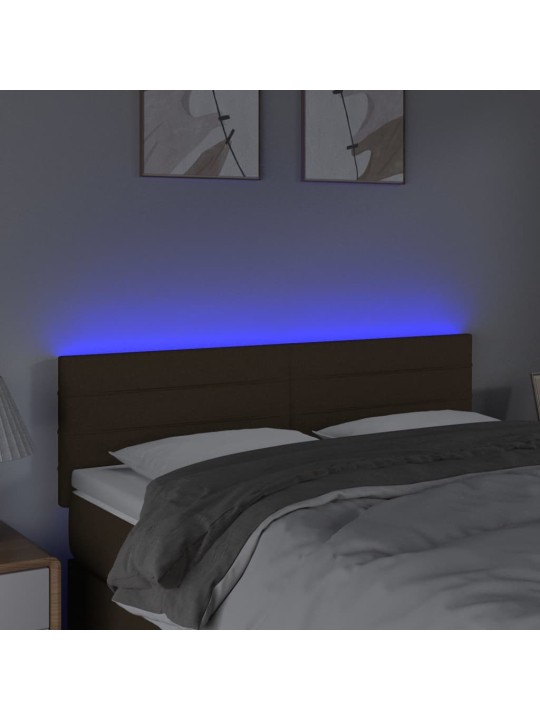 Čelo postele s LED tmavě hnědé 144x5x78/88 cm textil