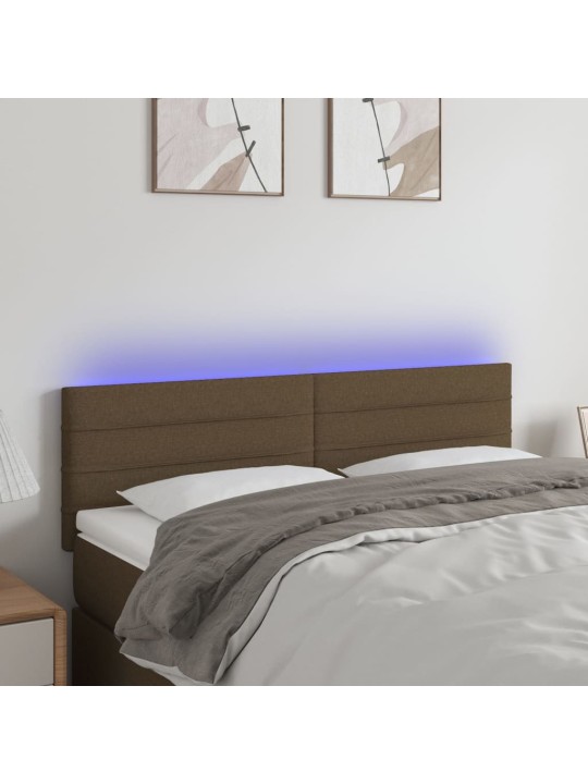 Čelo postele s LED tmavě hnědé 144x5x78/88 cm textil