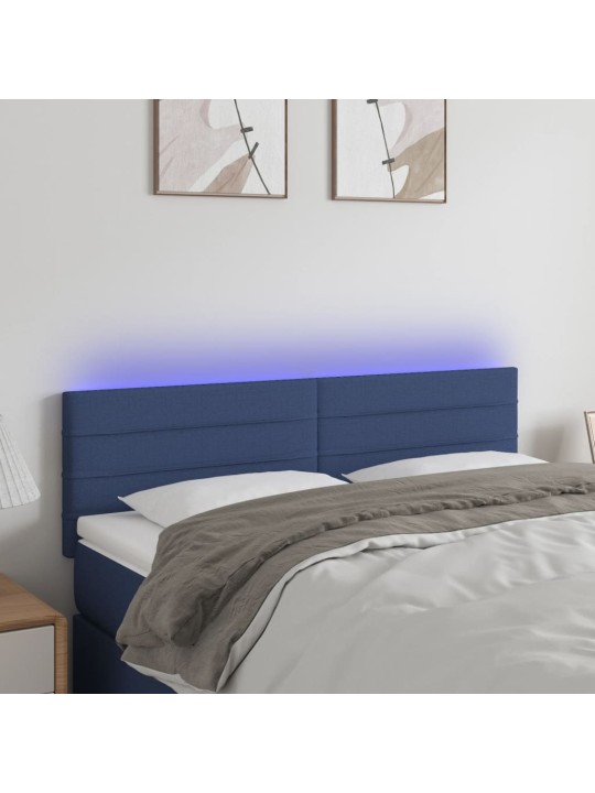Čelo postele s LED modré 144x5x78/88 cm textil