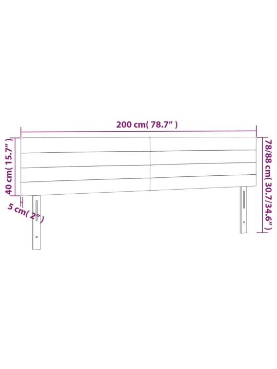 Čelo postele s LED černé 200x5x78/88 cm textil