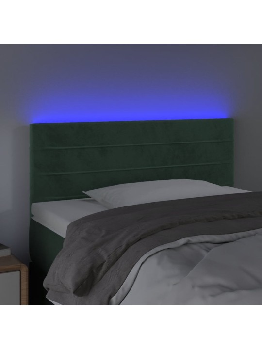Čelo postele s LED tmavě zelené 80 x 5 x 78/88 cm samet