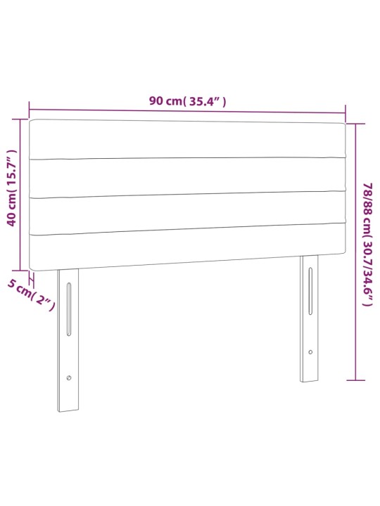 Čelo postele s LED světle šedé 90x5x78/88 cm samet