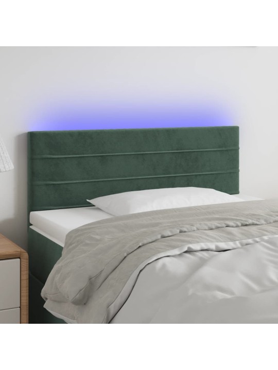 Čelo postele s LED tmavě zelené 90x5x78/88 cm samet