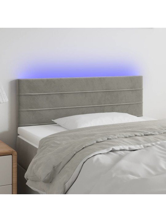 Čelo postele s LED světle šedé 100 x 5 x 78/88 cm samet