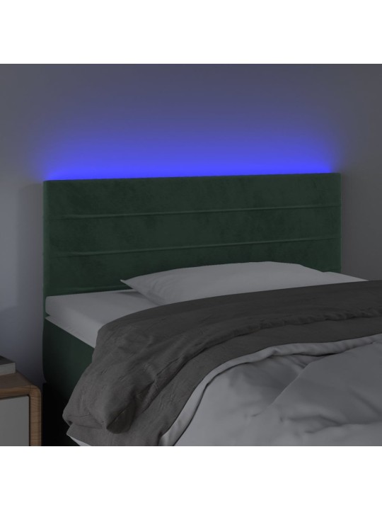 Čelo postele s LED tmavě zelené 100x5x78/88 cm samet