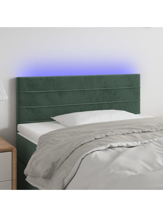 Čelo postele s LED tmavě zelené 100x5x78/88 cm samet