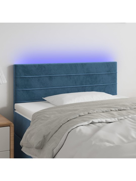 Čelo postele s LED tmavě modré 100x5x78/88 cm samet