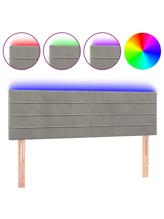 Čelo postele s LED světle šedé 144 x 5 x 78/88 cm samet