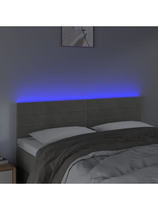 Čelo postele s LED světle šedé 144 x 5 x 78/88 cm samet