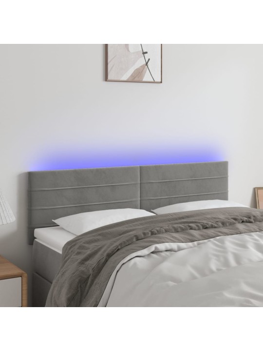 Čelo postele s LED světle šedé 144 x 5 x 78/88 cm samet
